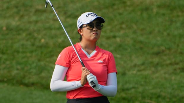 Rose Zhang watches her shot on the fairway on the second hole during the third round of the LPGA Maybank Championship in Kuala Lumpur, Malaysia, on Oct. 28, 2023.